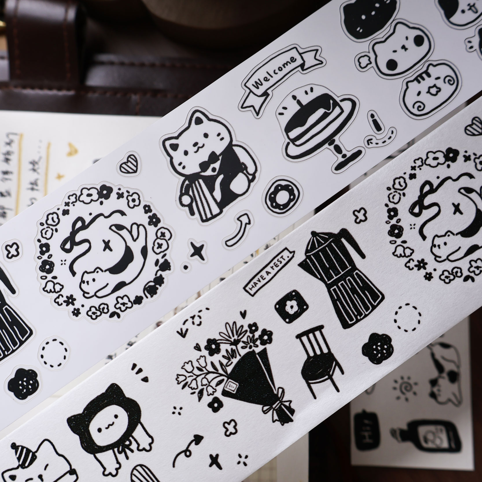 Washi Tape Rolls - YiEr Studio Vintage Daily Cat's Coffee