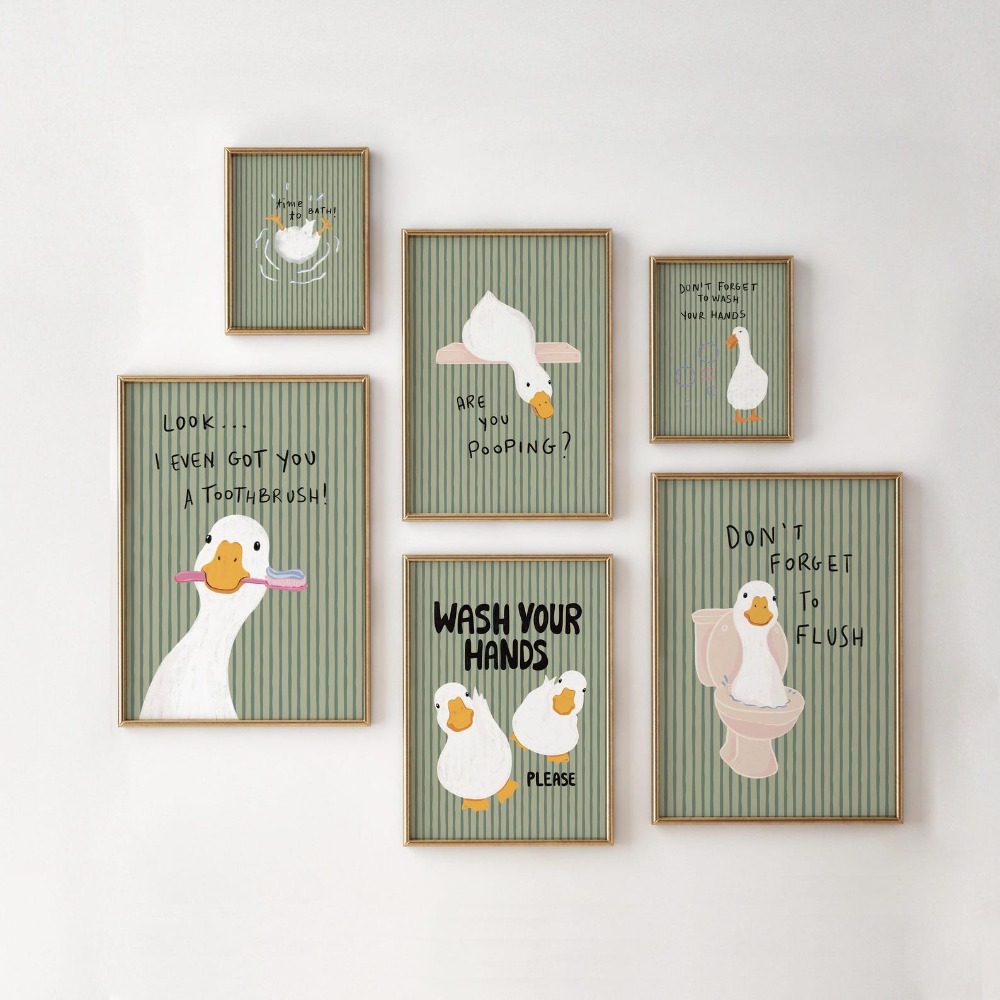 Art Craft Duck - Frameless Bathroom Wall Art,Green Striped Duck