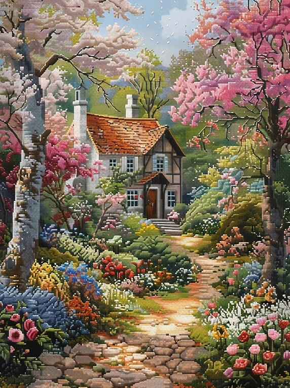 Art Craft Flower - Diamond Mosaic Art Craft House Scenery