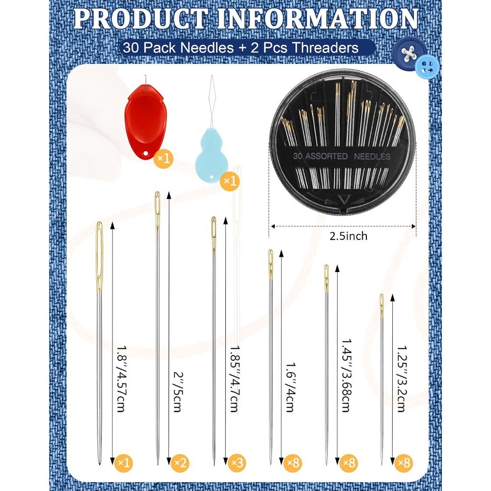 Art Craft Project - 30-Count Steel Hand Sewing Needles Set