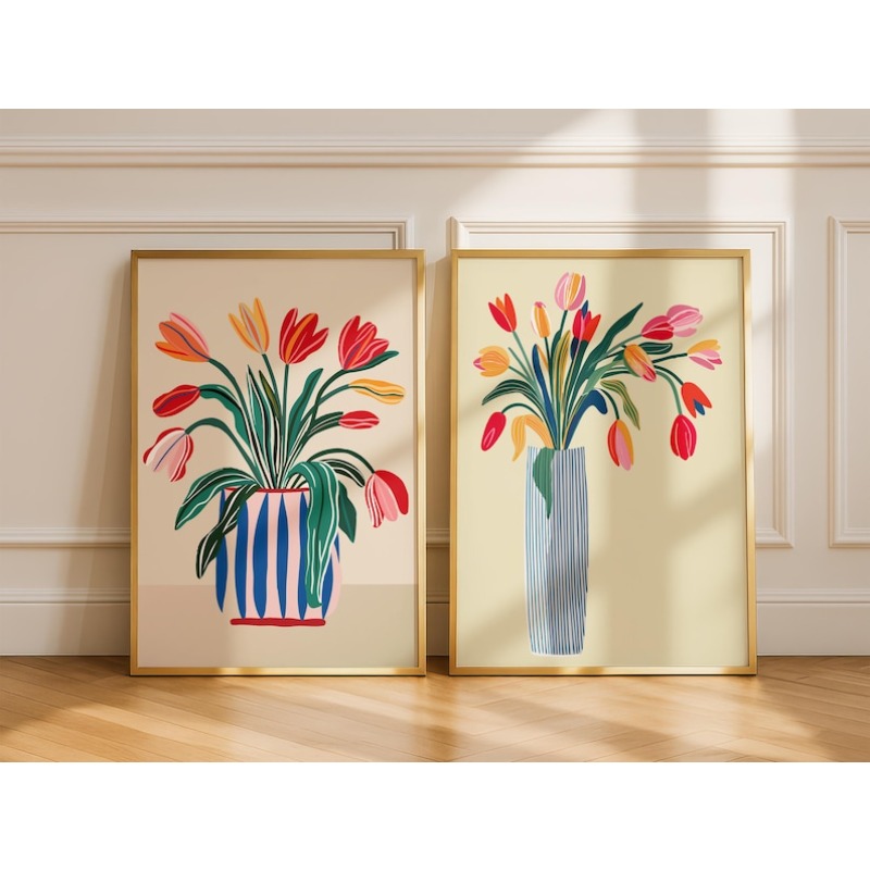 Art Craft Vase - 2pcs Tulip Flowers Canvas Wall Art,