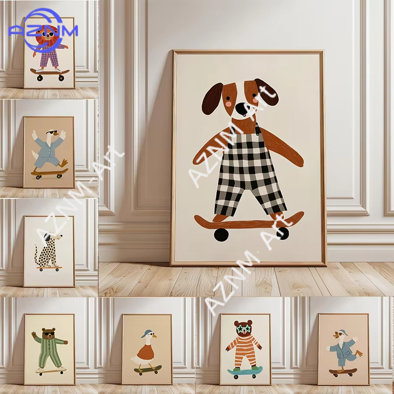 Art Craft Duck - 1PC Funny Animal Skateboarding Poster Trendy