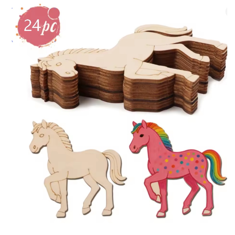 24Pcs Unfinished Horse Wooden  - đánh giá và giá Art Craft Horse