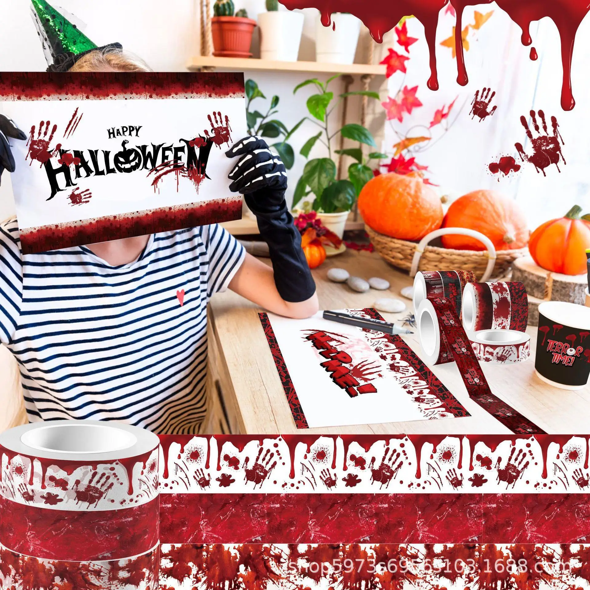 Halloween Bloody Hand Bleeding - đánh giá và giá Washi Tape Rolls