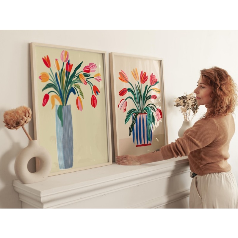 2pcs Tulip Flowers Canvas Wall - đánh giá và giá Art Craft Vase