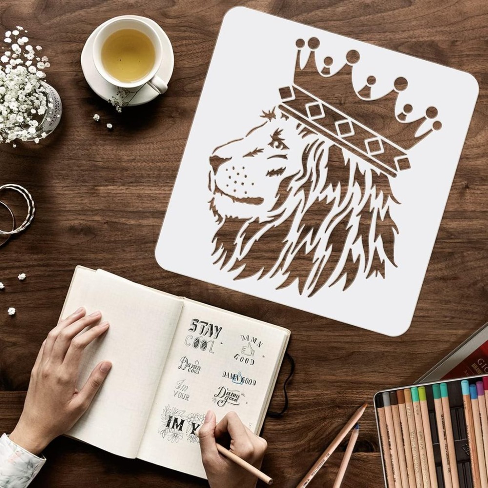 2 Pcs Lion Stencils 11.8x11.8i - đánh giá và giá Queen Art Craft